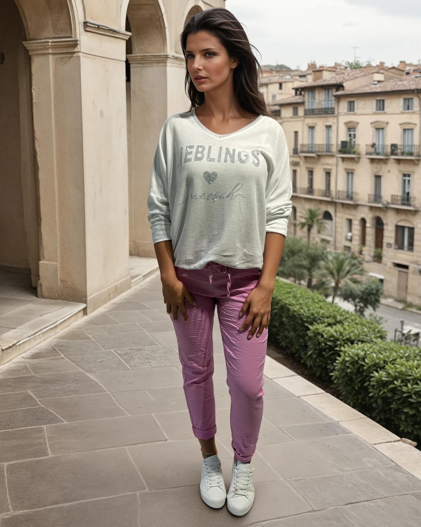 Locker geschnittenes Longsleeve mit Glitzer-Print "Lieblingsmensch"