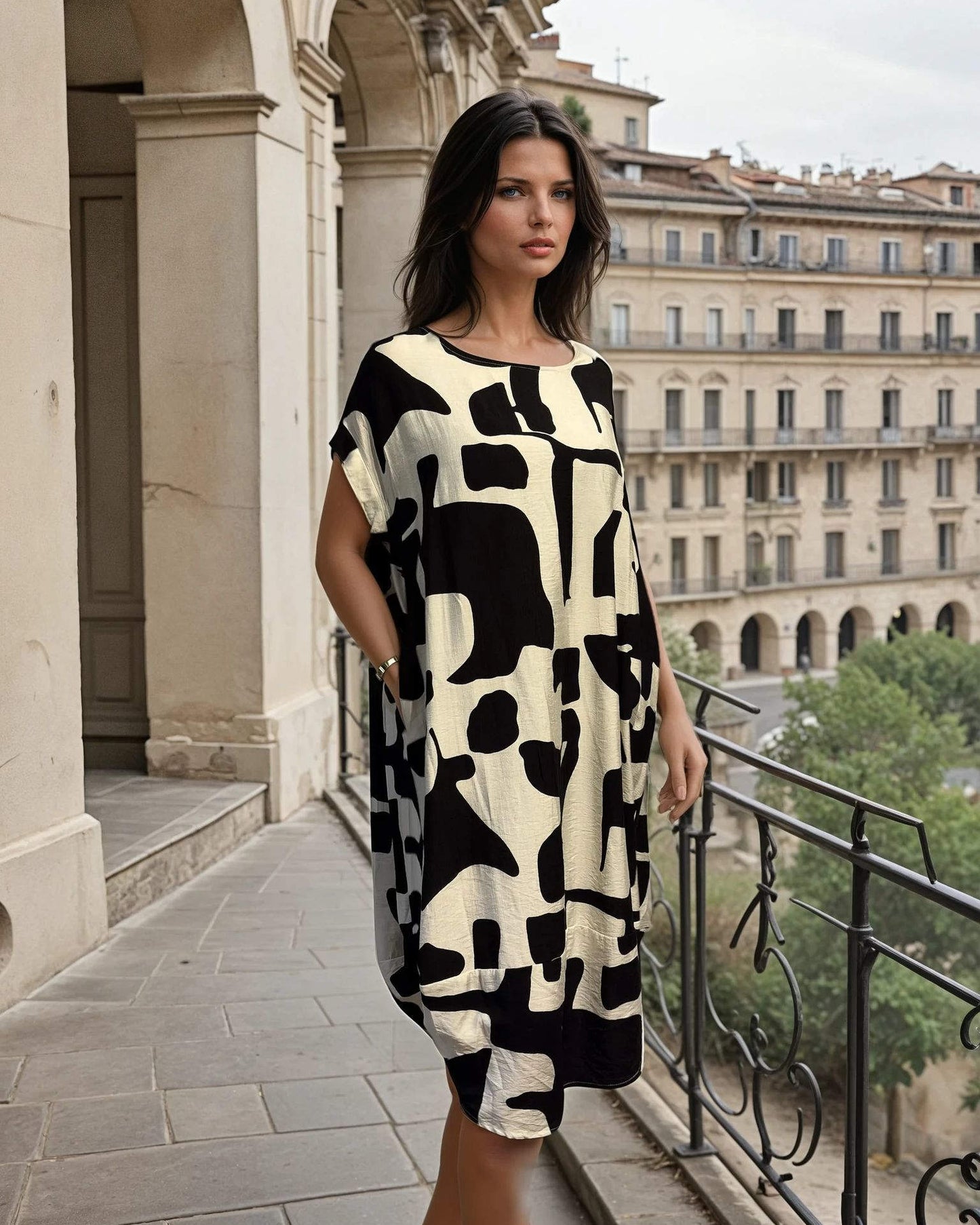 Oversize-Kleid mit abstraktem Muster
