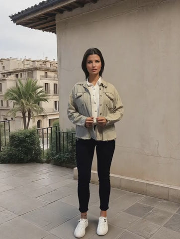 Jeansjacke mit Lochstickerei