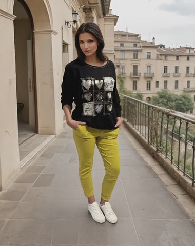 Longsleeve mit Glitzer-Print "Smile & Hearts"
