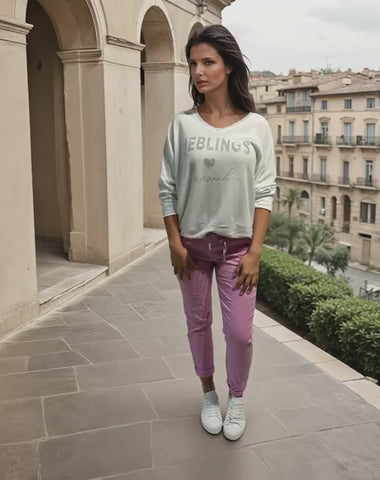 Locker geschnittenes Longsleeve mit Glitzer-Print "Lieblingsmensch"